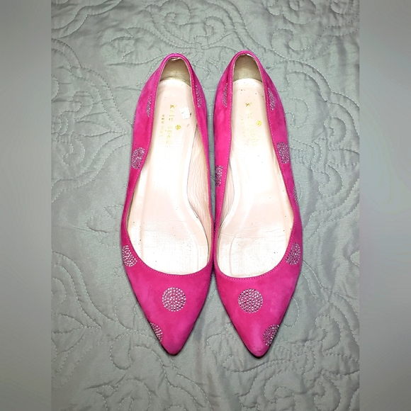 Kate Spade Pink Suede Chrystal Dot Flats - Picture 2 of 7
